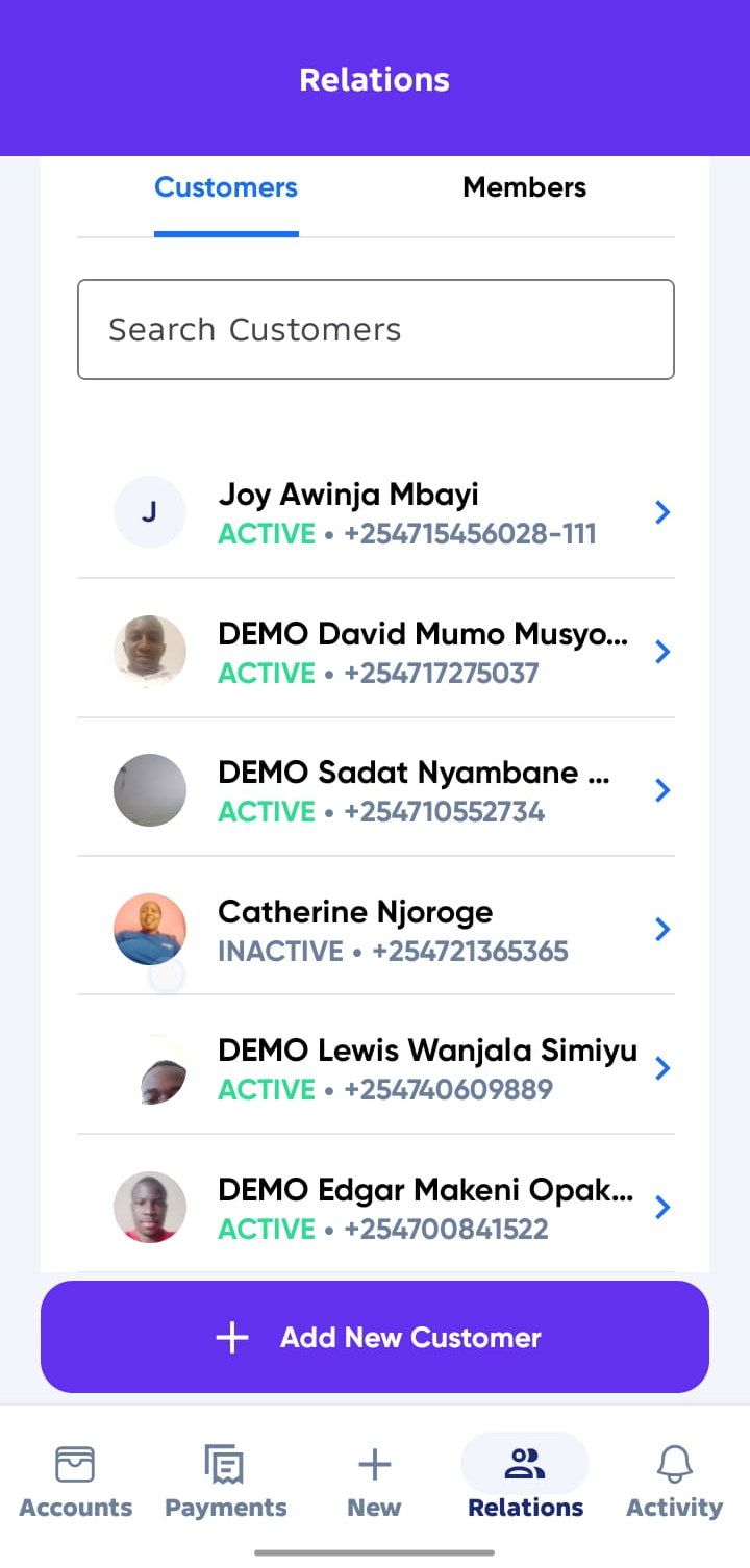 Customers List Screen