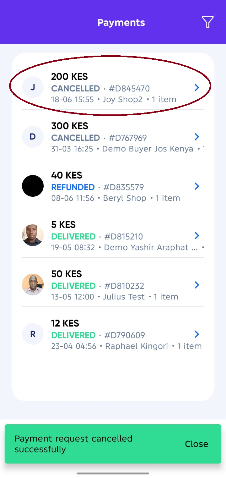 Cancel Payment Request