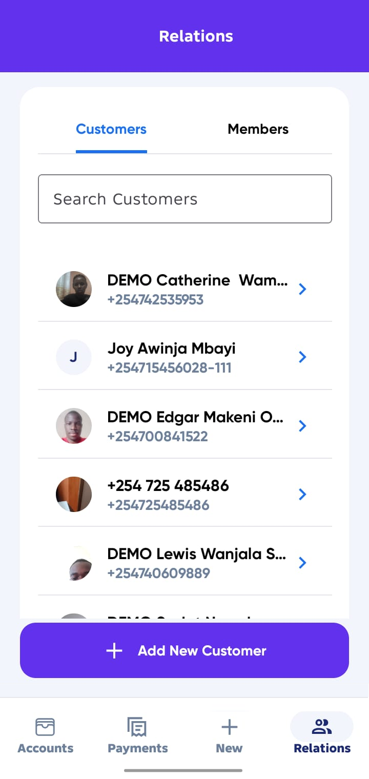 Customers List Screen