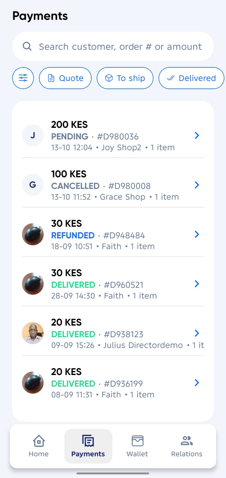 Payments List with Pending