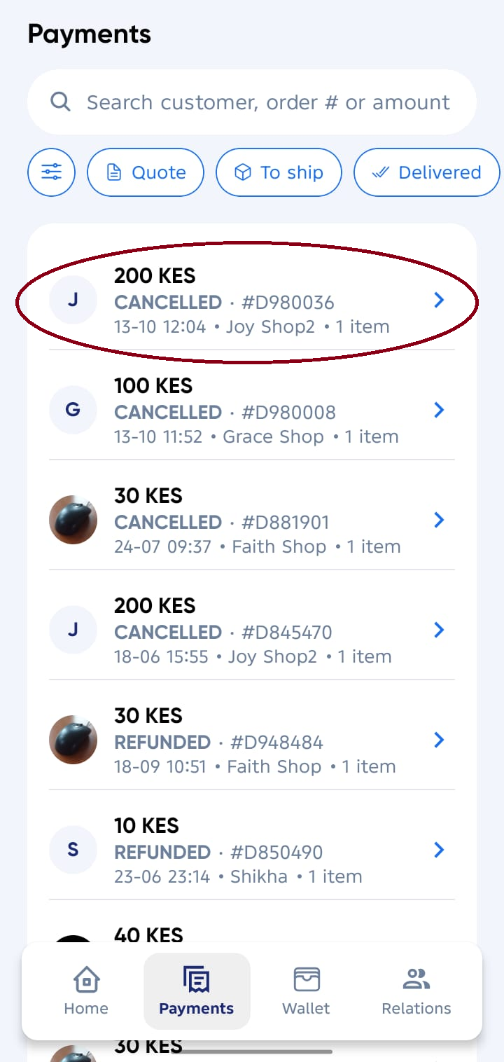 Cancel Payment Request