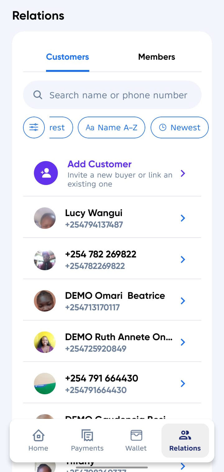 Customers List Screen