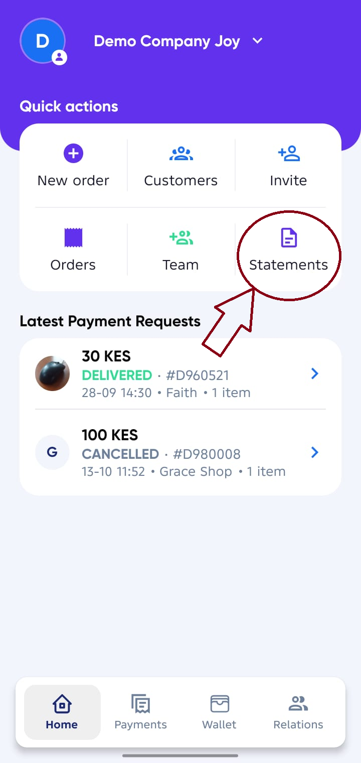 Statements Button