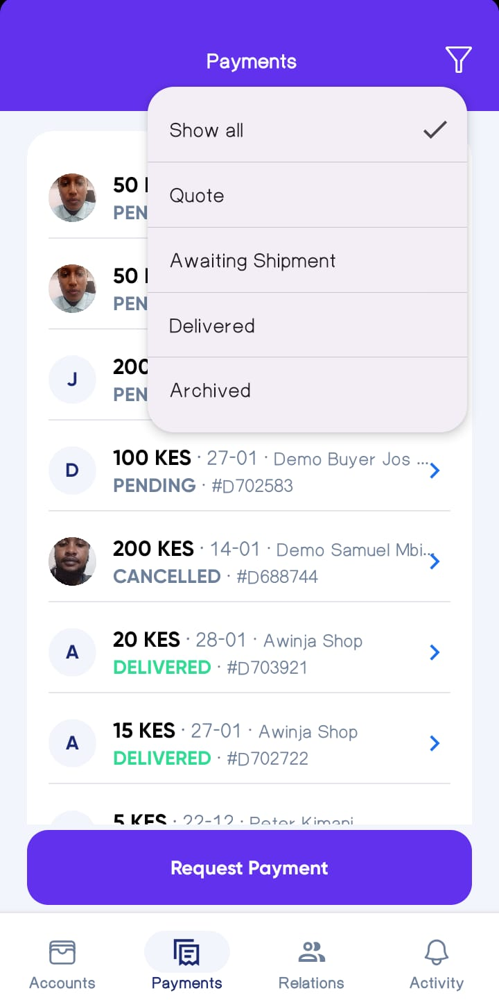 Payments Overview Filter